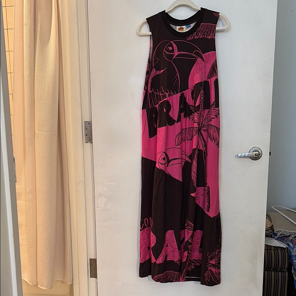 Farm Rio Pink and Brown Graphic Maxi Dress
